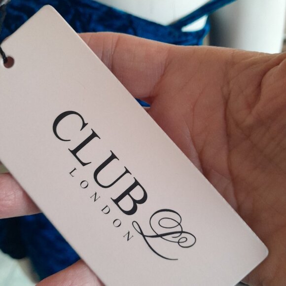 New Club London Y2K Blue Velvet Baby Doll Clubwear Party Size 4 Mini Dress - Picture 6 of 9